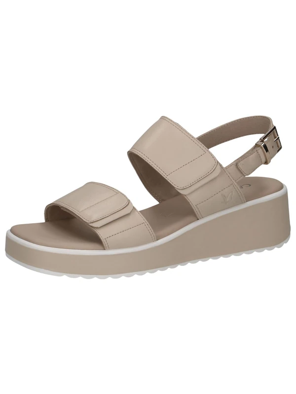 CAPRICE Women Sandals Wedge Heel Leather Wedges, Cream (Offwhite Nappa), 6.5 UK
