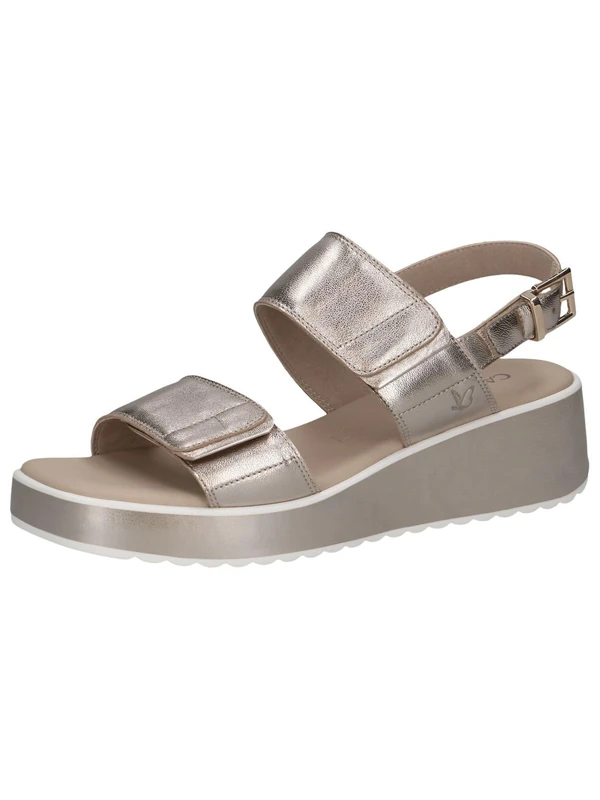 CAPRICE Women Sandals Wedge Heel Leather Wedges, Beige (Taupe Metallic), 7.5 UK