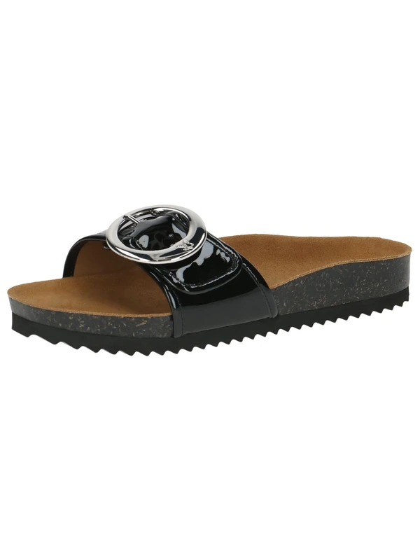 CAPRICE Women's leather mules with buckle, Black (Black Patent), 6.5 UK