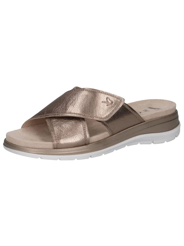 CAPRICE Women's Leather Mules with Velcro, Beige (Taupe Metallic), 5 UK