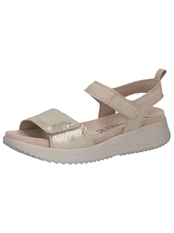 CAPRICE Women Sandals flat Leather with Hook-and-Loop Closure, White (Offwhite Comb), 3.5 UK