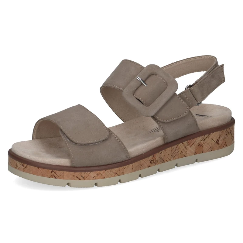 CAPRICE Women Sandals flat Leather Platform, Brown (Taupe Suede), 4 UK