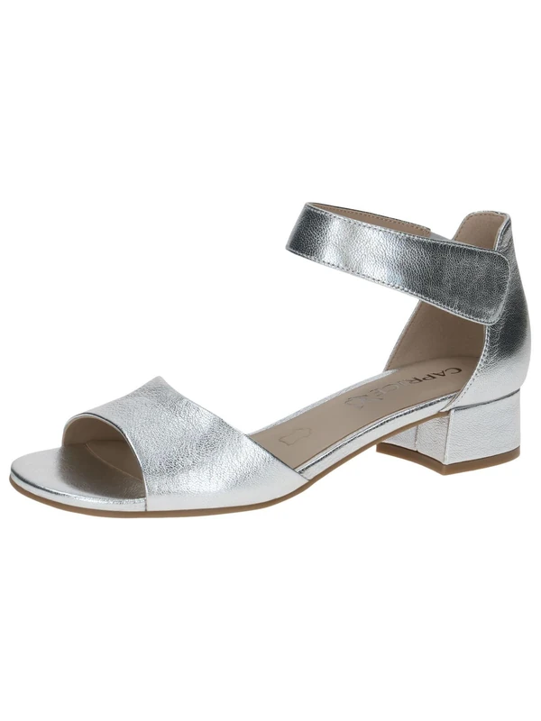 CAPRICE Women Sandals with Heel Leather Straps, Silver (Silver Metal.), 7 UK