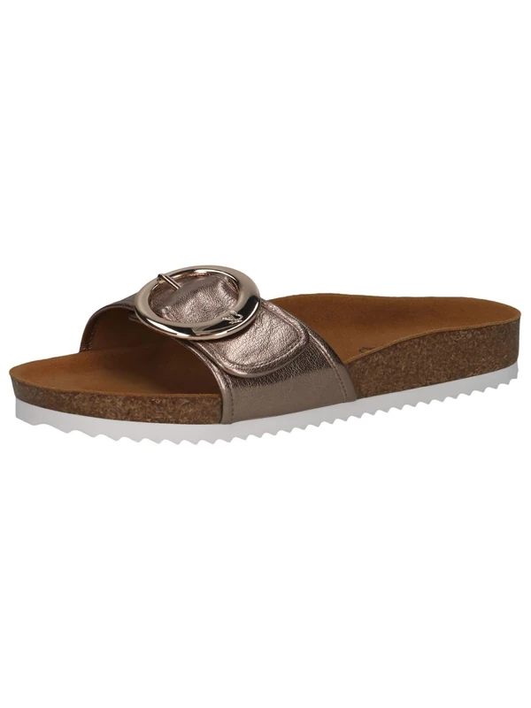 CAPRICE Women's leather mules with buckle, Beige (Taupe Metallic), 6 UK