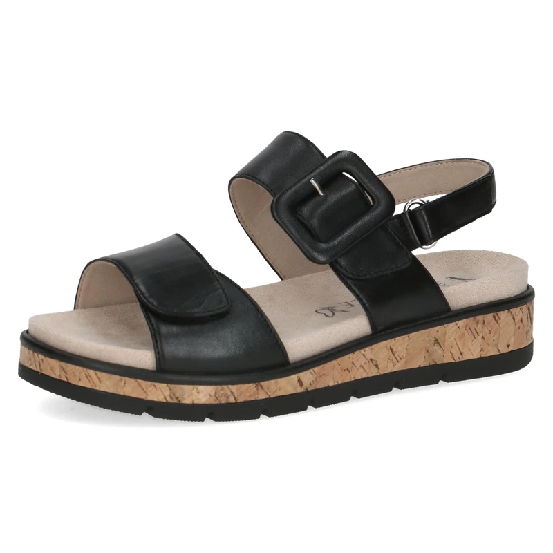 CAPRICE Women Sandals flat Leather Platform, Black (Black Nappa), 5 UK