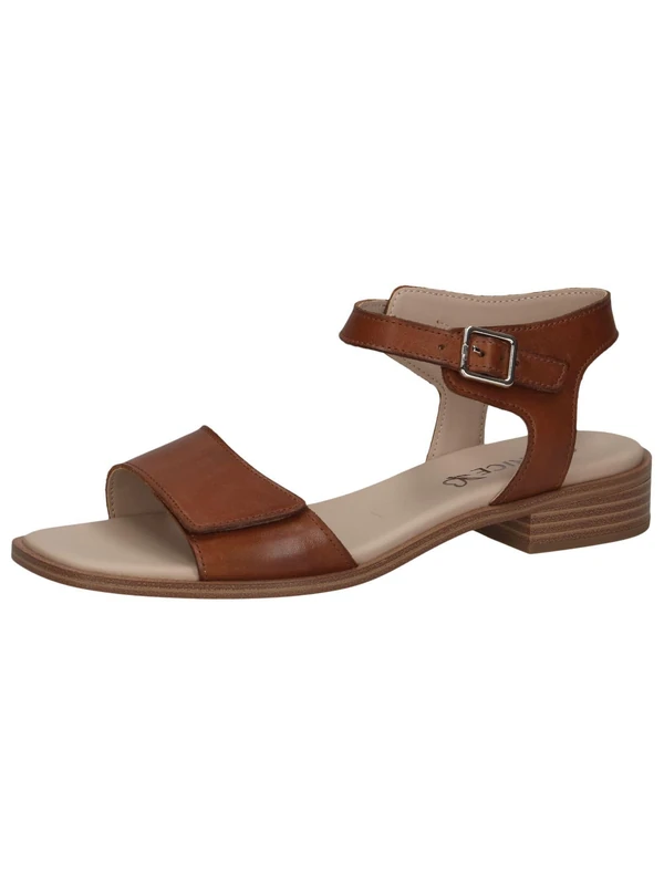 CAPRICE Women's leather flat sandals Festive, Brown (Cognac Nappa), 4 UK