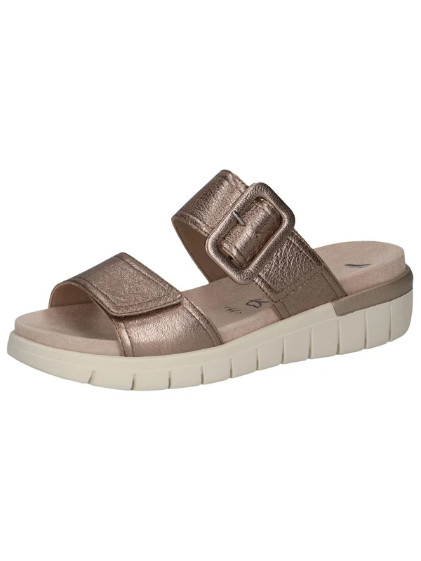 CAPRICE Comfort Women's Leather Mules with Velcro, Beige (Taupe Metallic), 4 UK