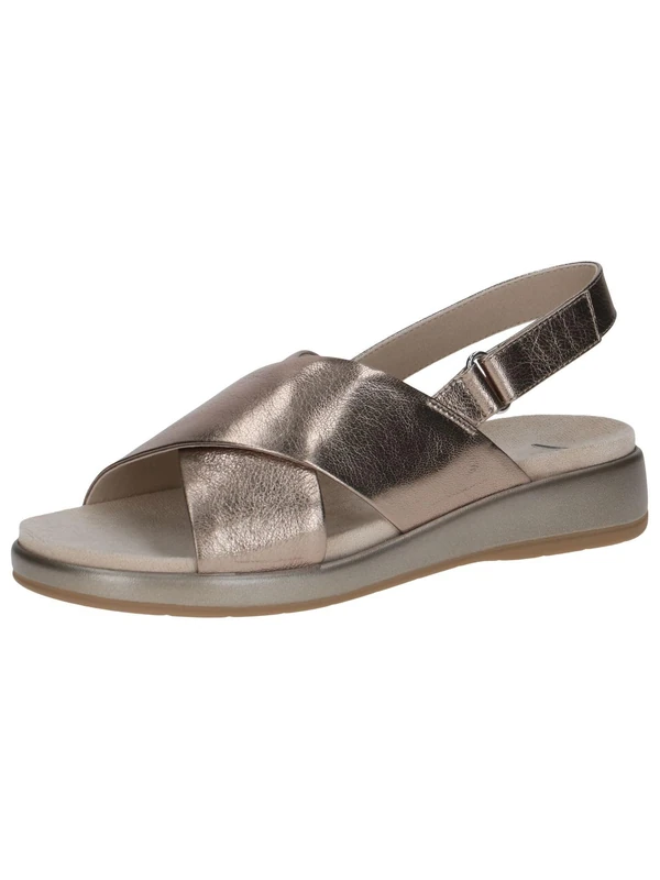CAPRICE Women Sandals flat Leather with Hook-and-Loop Closure, Beige (Taupe Metallic), 4 UK