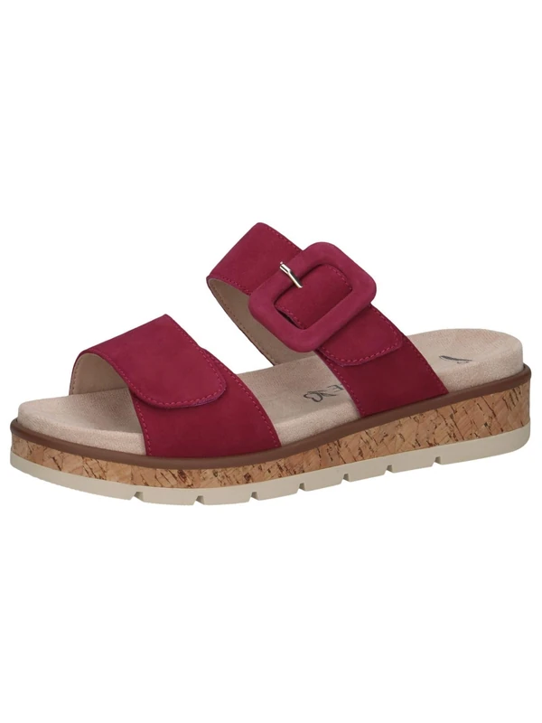 CAPRICE Women's leather mules with buckle, Purple (Fuchsia Suede), 6 UK