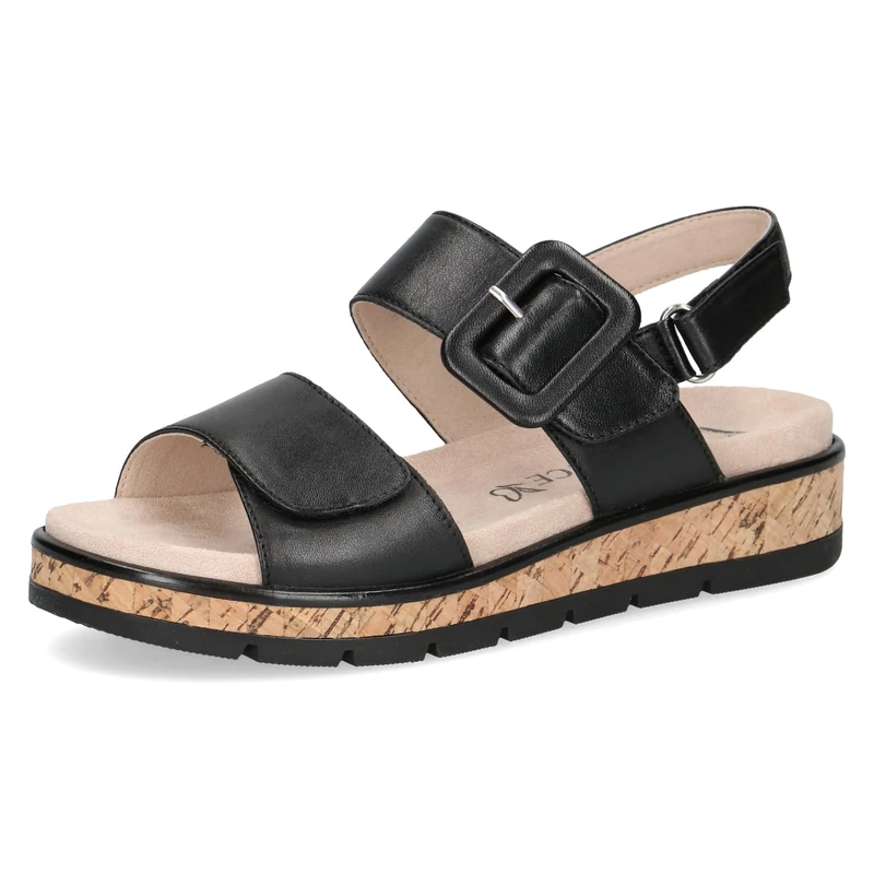 CAPRICE Women Sandals Flat Leather Platform, Black (Black Nappa), 8 UK
