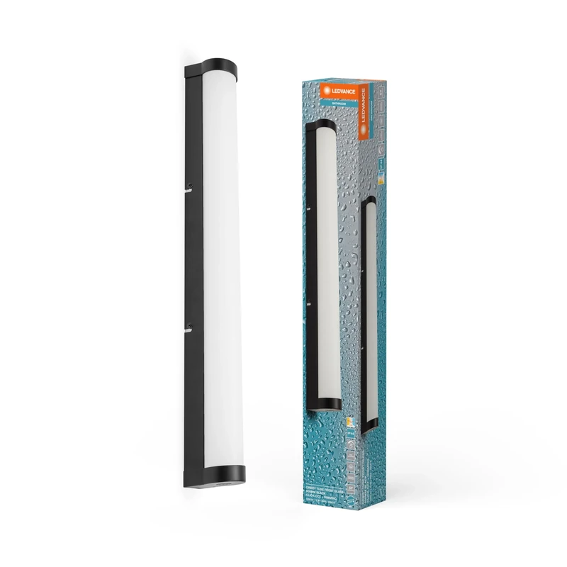 LEDVANCE Orbis Spiegel Tube with LED, gefrostetes Glas/Schwarz, 12W, 1100lm, dimmbar, 3000/4000K über Wandschalter einstellbar, 60 cm Durchmesser, IP44 Schutz VOR Fremdkörpern/Spritzwasser