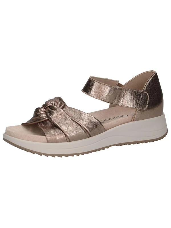 CAPRICE Women Sandals Flat Leather with Hook-and-Loop Closure, Beige (Taupe Metallic), 6.5 UK