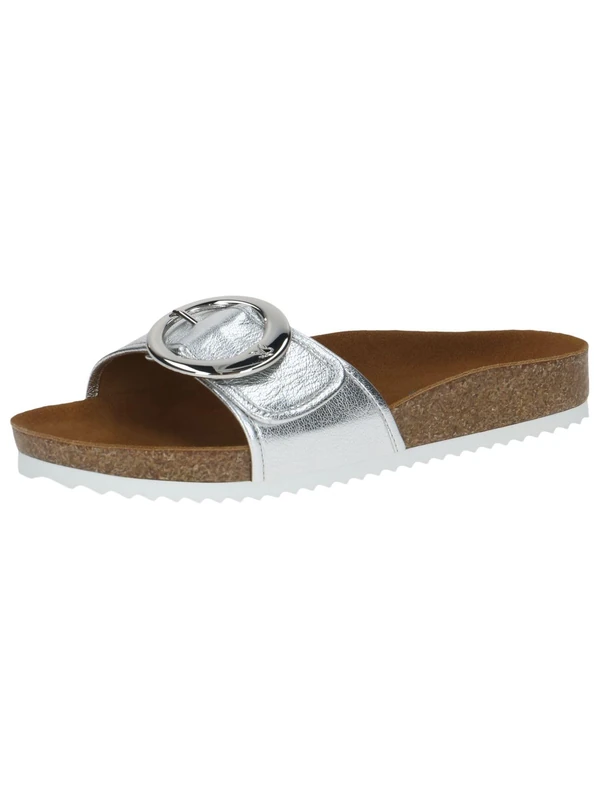CAPRICE Women's Leather Mules with Buckle, Silver (Silver Metal.), 3.5 UK