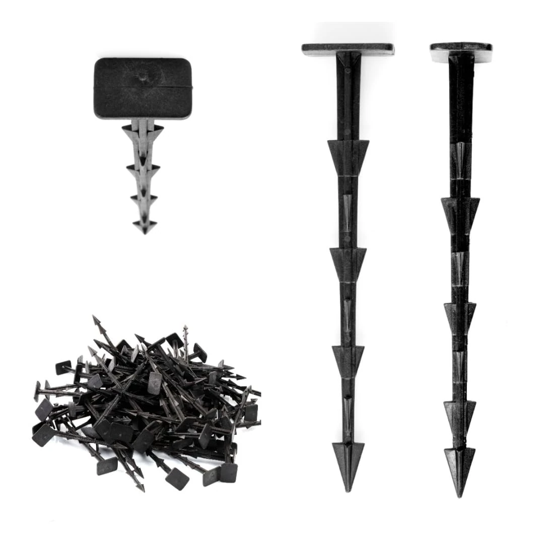 Outdoor Garden Pegs for Membrane, Mesh, Fleece, and Edging, 100-Pack, Heavy-Duty Plastic Landscaping Stakes, Anti-Pull Gardening Anchors, Universal (Fabric Pegs 15cm, 100)