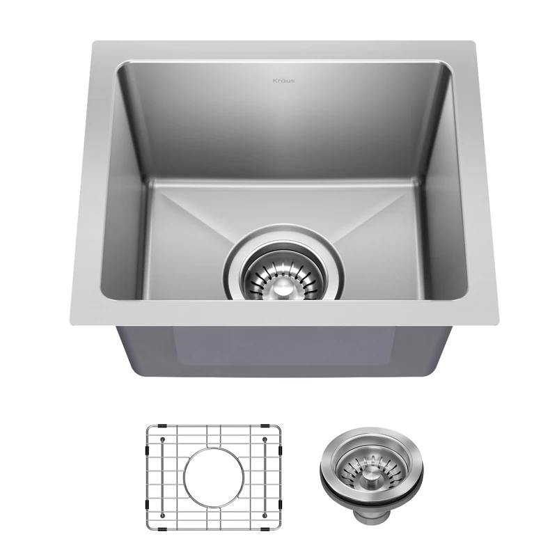 KRAUS KHU631-15 Fairlane Stainless Steel bar/Kitchen Sink with a Thickness of Approx. 1.2 mm, Single Chamber, 38 cm