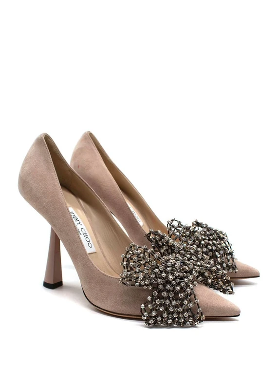 Jimmy Choo Pre-Loved Blush Crystal Bow Embellished Pumps