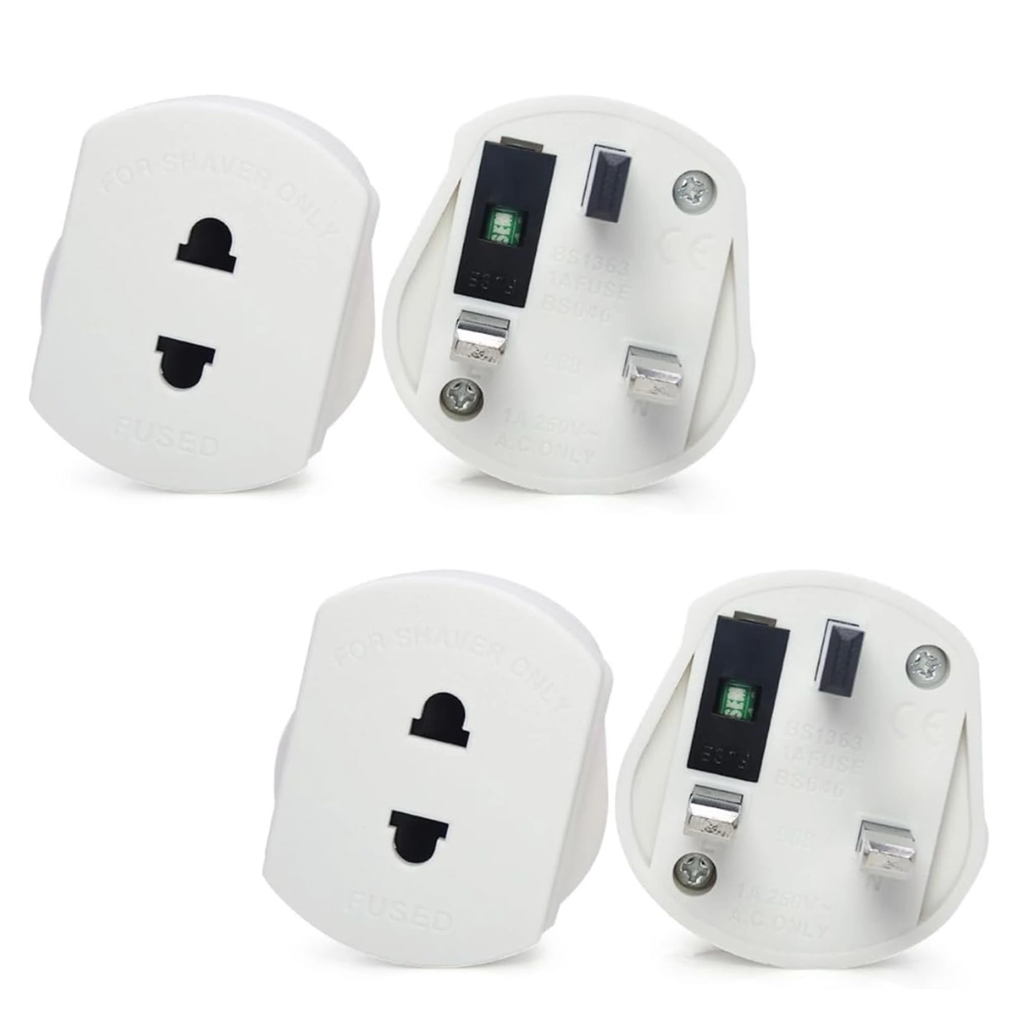Double Dragon 2-Pin to 3-Pin UK Plug Adapter for Electric Shavers, Toothbrushes, Razors & Epilators | Heavy Duty Converter Adaptor with 1A Fuse, Safety Shutters | (Pack of 2, White)