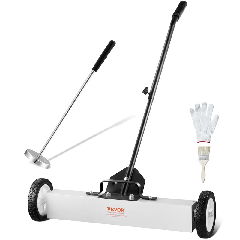 VEVOR 24-Inch Magnetic Sweeper with Wheels, 50 lbs Capacity, with Telescoping Magnetic Pickup Tool, Adjustable Handle, Magnetic Pickup Sweeper to Pick Up Nails and Screws, for Workshop, Garage, Yard