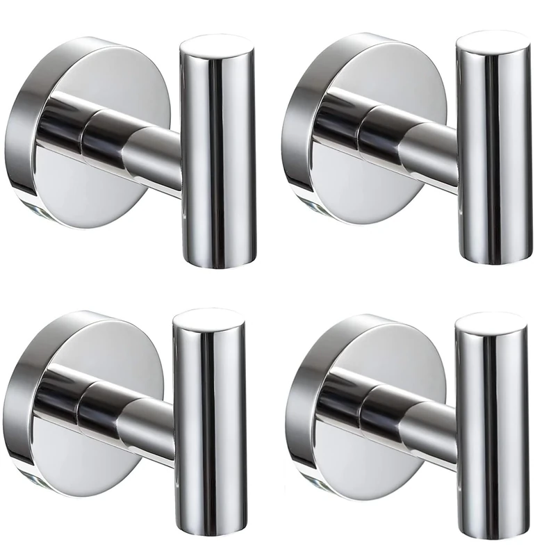 YUET 4 Pcs Bathroom Towel Hook,Screw in Metal Coat Hooks, Heavy Duty 10kg Capacity, Robe Hook SUS 304 Stainless Steel Door Hanger Towel Robe Clothes Closet Sponges Holder for Bathroom Hotel (Chrome)