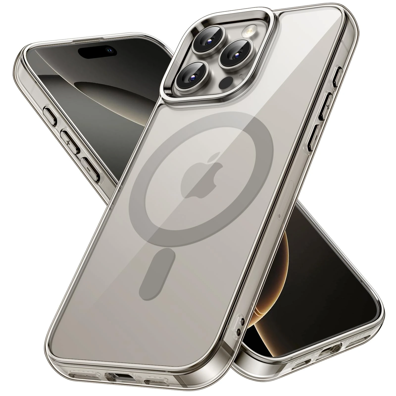 JETech Magnetic Case for iPhone 16 Pro Max 6.9-Inch Compatible with MagSafe, Shockproof Phone Bumper Cover, Anti-Scratch Clear Back (Natural Titanium)