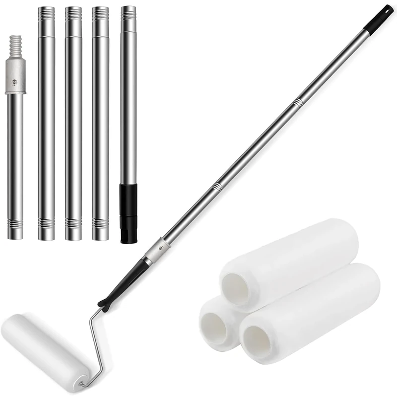 Telescopic Aluminium Alloy Rod Paint Roller Brush Set with 3 Quality Brush Head,6.5Ft Detachable Pole Handle,Multi-Function Long Household Wall Painting Tool,Mural Brush for Walls and Ceiling