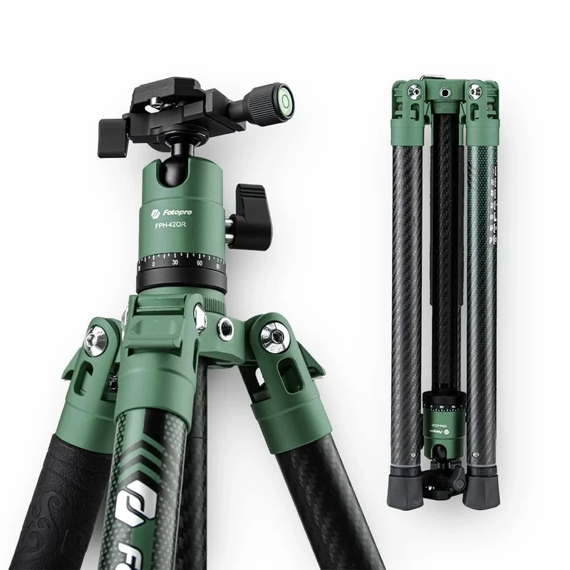 Fotopro Carbon Fiber Tripod for Camera 2lbs Ultralight 62 Inch Travel Camera Tripod Max Loads Up 22lbs X-Aircross 3 Green