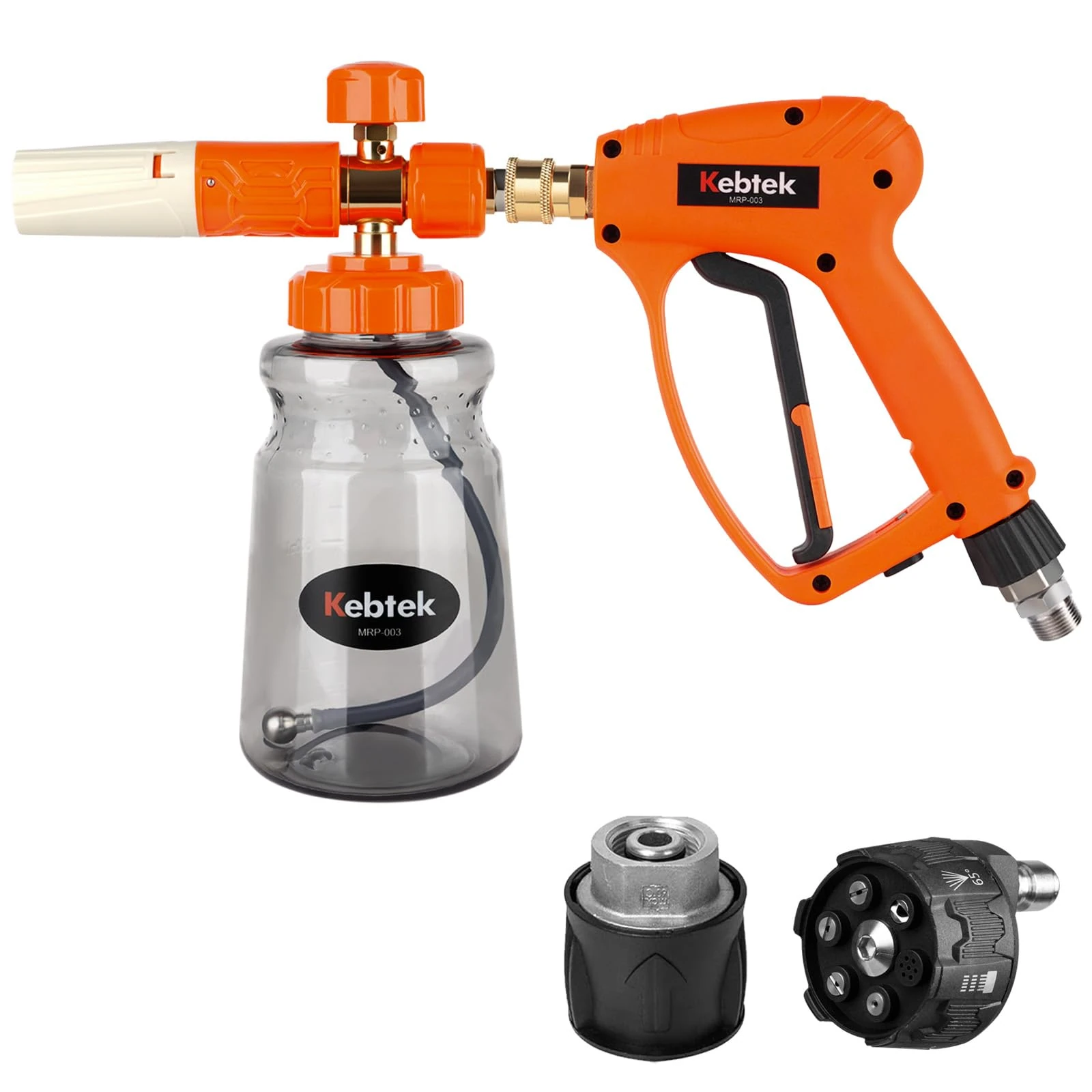 Kebtek Snow Foam Bottle & Pressure Washer Gun with Adapter Compatible with Karcher K2- K7, 6 in 1 Nozzle 1/4" Quick Connect M22 14MM Fitting (MRP-003-A)