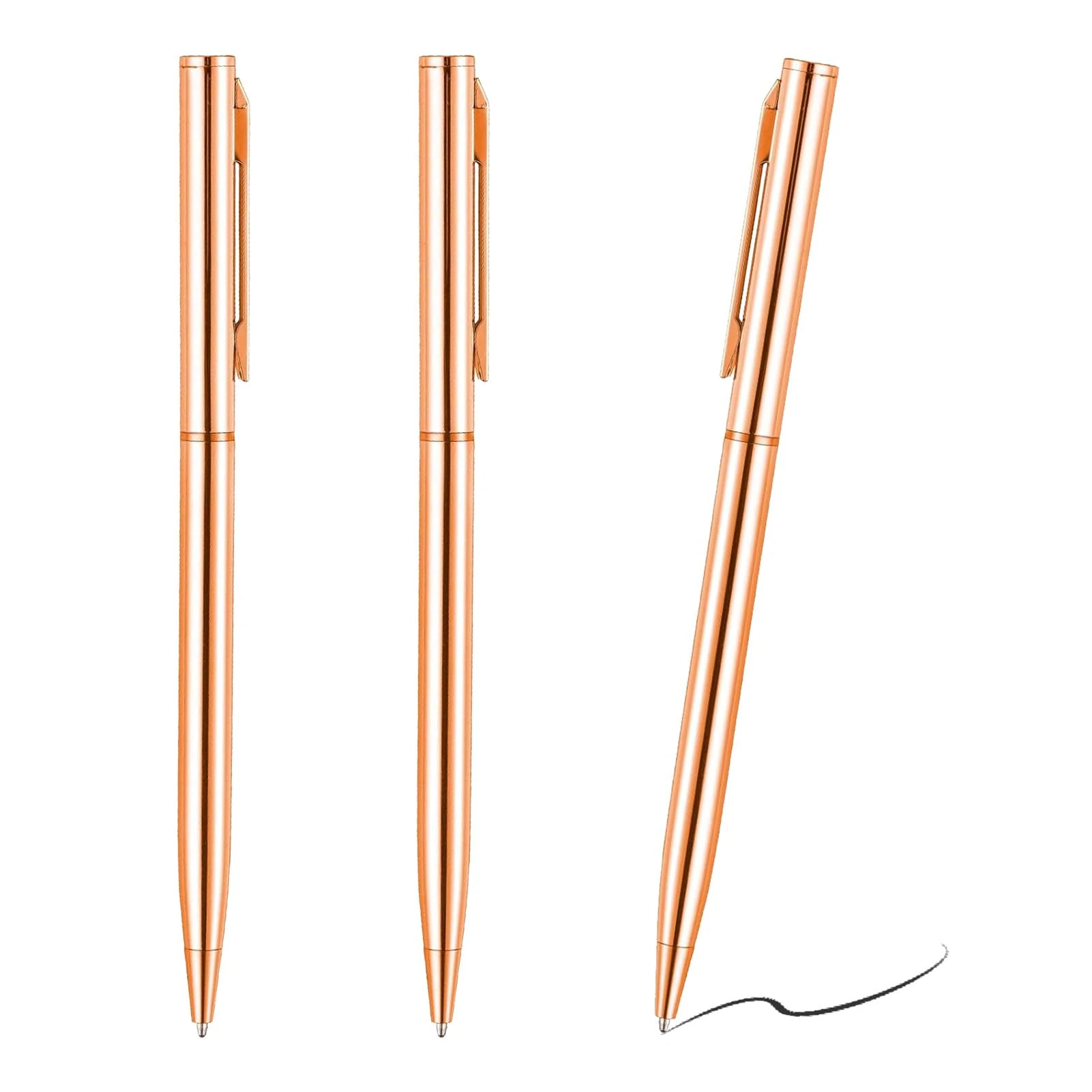 3 PCS Metal Ballpoint Pens, Rose Gold Pen, Metal Pen, Twist-Action, Slim Profile Pens with Black Ink, Ideal for Journaling, Office, and School, Fits Easily in Wallet or Pocket, Durable Gift Set