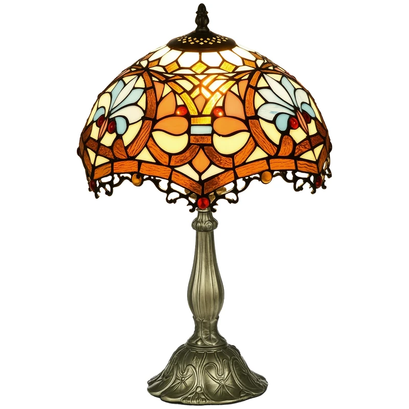 HOMCOM Stained Glass Table Lamp, Handcrafted Artisan Collectible, Suitable for Living Room and Bedside, Multi-Coloured, Ф25 x 45Hcm, Zinc Alloy.