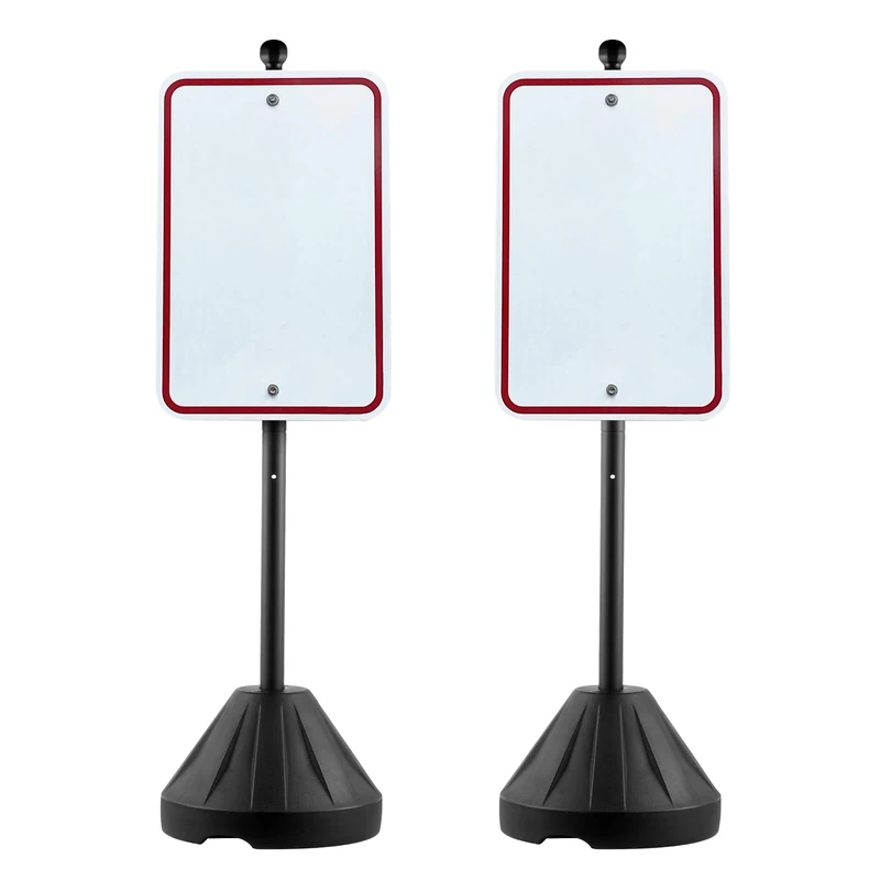 VEVOR Portable Sign Post, 5 ft Cast Iron Sign Post Holder with Hard Plastic Base & Wheels, Movable Parking Sign Stand for No Parking Street Signs, Handicap Parking Sign, with Base, Bolts Nuts, Black