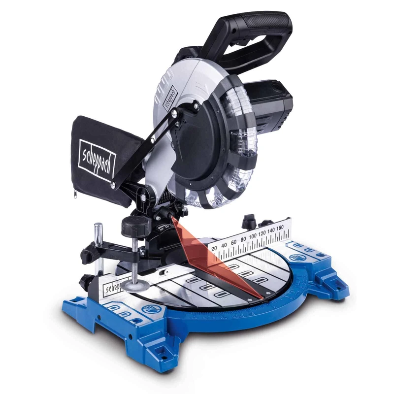Scheppach HM210L Compound Mitre Saw, 1500W, 210mm 24T TCT Blade, 120mm Cross Cut, 45° Bevel, Laser Guide, Wood & DIY