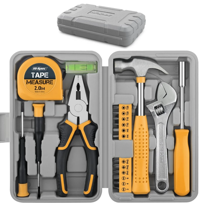 Hi-Spec Tool Kit 20pc Small Tool Set & Toolbox for Home DIY & Office Repairs – Basic Starter Tools in a Portable Book-Sized Case