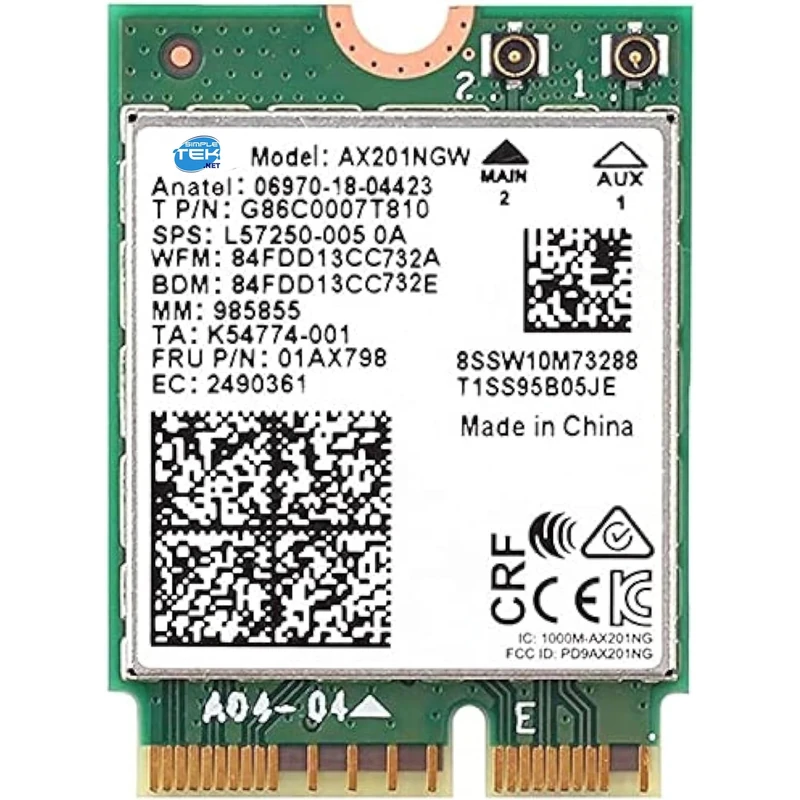 SIMPLETEK - Compatible X201NGW 01AX797 L57248-001 Module M.2 2230 WiFi 6 Dual Band BT 5.0 PCIe