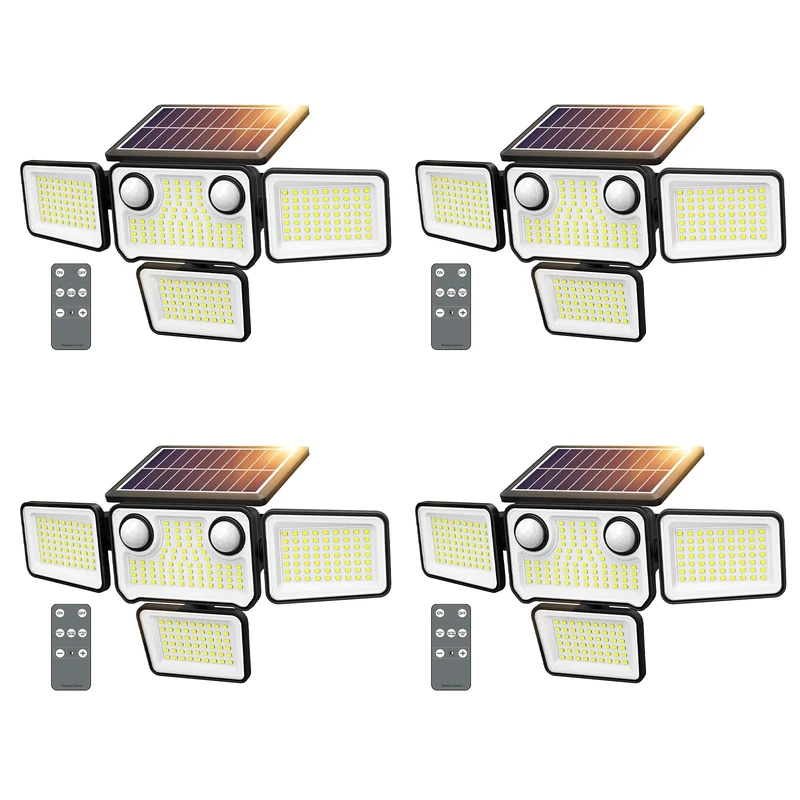 SZPOWER Solar Flood Lights 4-Pack - 324 LED 3000LM Dual Motion Sensors