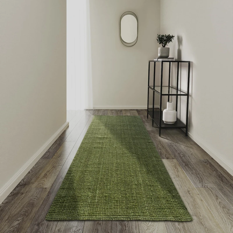 Villeroy & Boch Rosalie Jute Rug - Natural Living Room Rug Made of 100% Jute - Hand Woven & Environmentally Friendly - Boho Rug Jute for Living Room, Bedroom, Dining Room - Jungle Green, 80 x 200 cm
