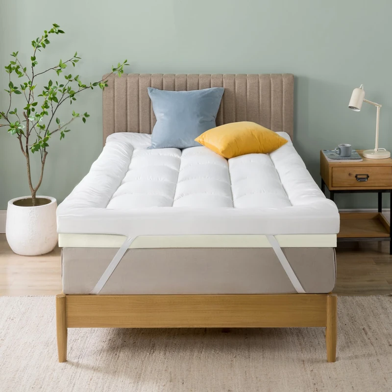 Zinus Bamboo Mattress Toppe Topper, Polyester, White, 190 x 90 cm