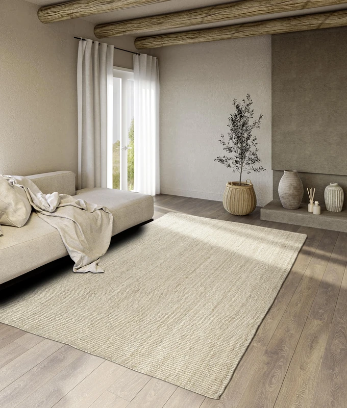 Villeroy & Boch Rosalie Jute Rug - Natural Living Room Rug Made of 100% Jute - Hand Woven & Environmentally Friendly - Boho Rug Jute for Living Room, Bedroom, Dining Room - Natural White, 160 x 230 cm