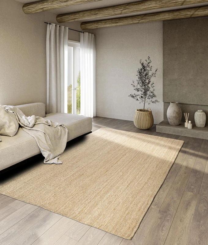 Villeroy & Boch Rosalie Jute Rug - Natural Living Room Rug Made of 100% Jute - Hand Woven & Environmentally Friendly - Boho Rug Jute for Living Room, Bedroom, Dining Room - Natural Gold, 160 x 230 cm