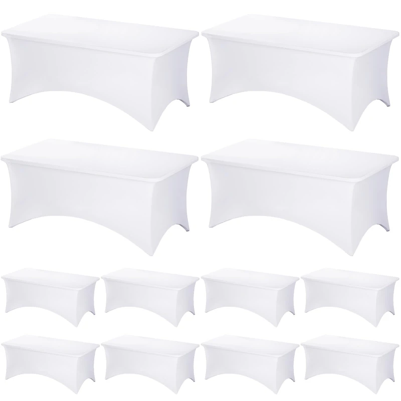 Fixwal 12 Pack White Spandex Table Covers for 6 Foot Tables, Rectangular Fitted Stretch Table Cloth Rectangle Table for Wedding, Banquet, Party, Events
