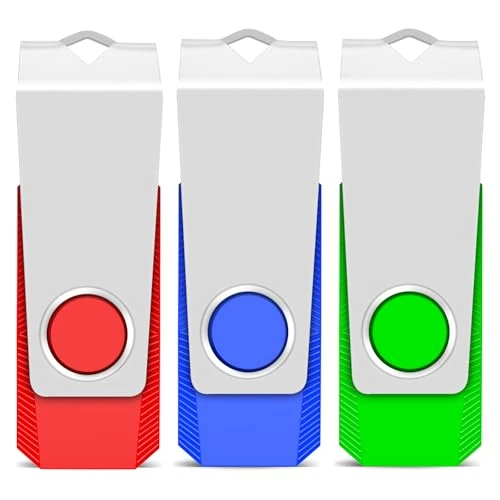 TEWENE USB Memory Stick 64GB 3.0 Flash Drive 3-Pack, Thumb Drive Pen Drive with Key Ring and Sticker for Computers, Cars and TVs