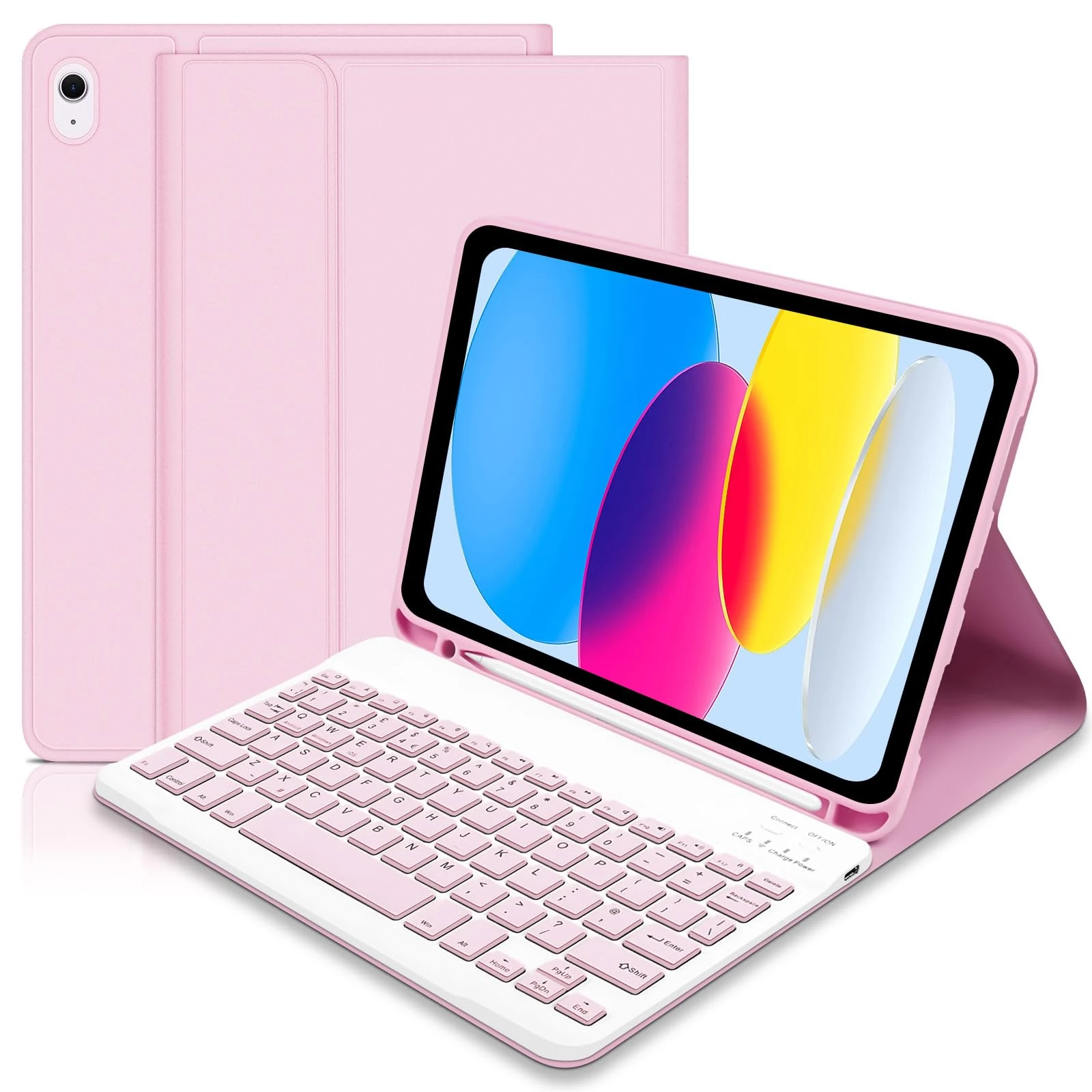 Case with Keyboard for iPad 11th Generation A16 11 inch 2025, UK layout Keyboard Case for ipad 10th Gen 2022, Slim Case with Detachable Bluetooth Keyboard and Pencil Holde for iPad 11/10 Gen, Pink