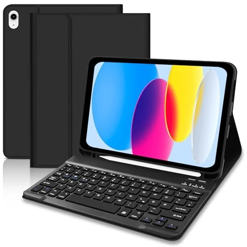 for iPad 10 Generation Keyboard Case for iPad 10.9 Inch 2022, Case with Keyboard German QWERTZ, Wireless Removable Bluetooth Keyboard for iPad 10th Gen 2022 - Black