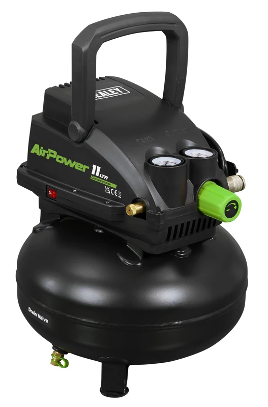 Sealey Oil Free Direct Drive Air Compressor, 11L, 0.5hp, 1.7cfm, 116psi, 400W - SAC1100