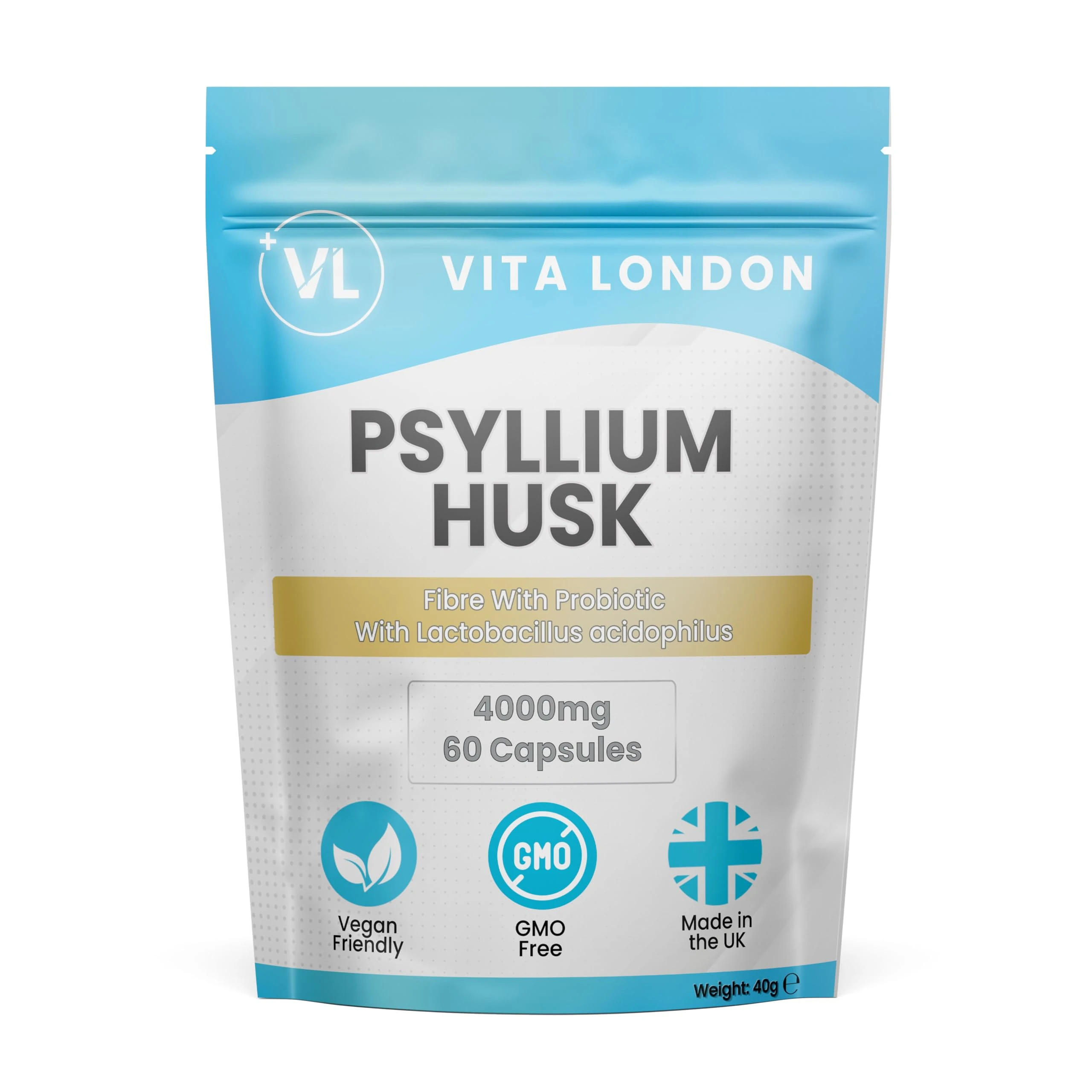 Psyllium Husk Capsules 4000mg | Fibre Supplement with Acidophilus Probiotic | 120 Capsule for Men & Women (Not Powder or Tablets) | Vegan, UK Made