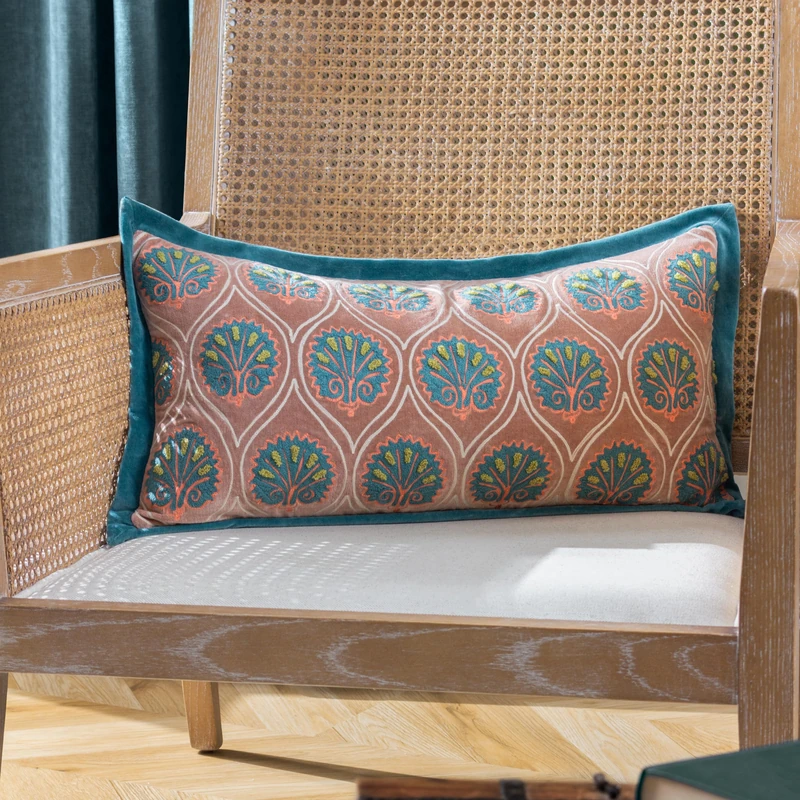 Paoletti Casa Embroidered Cotton Velvet Feather Rich Filled Cushion