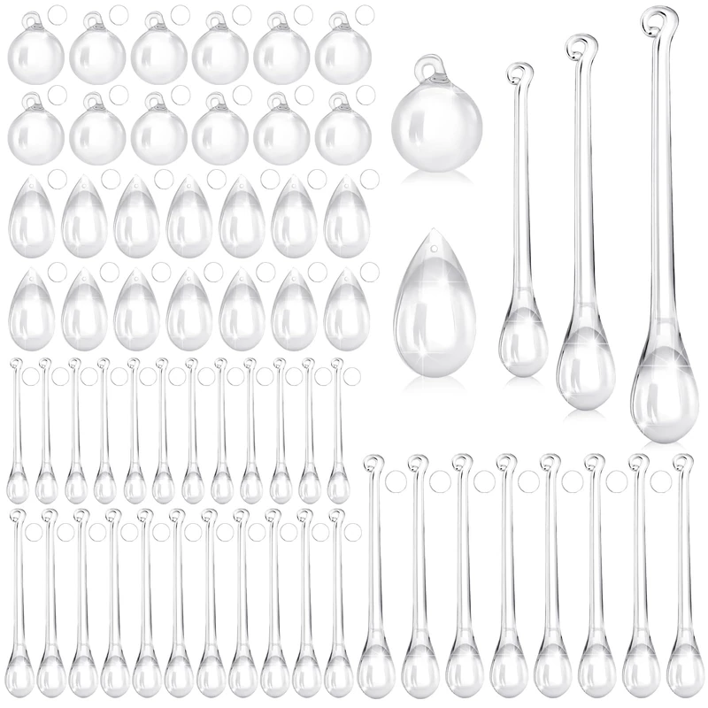 Vercraft 100 Pcs Christmas Tree Ornaments Clear Acrylic Hanging Teardrop Ornaments 5 Styles Christmas Crystal Chandelier Pendant Crystals for Centerpieces Chandelier Wedding Xmas Decor (Clear)