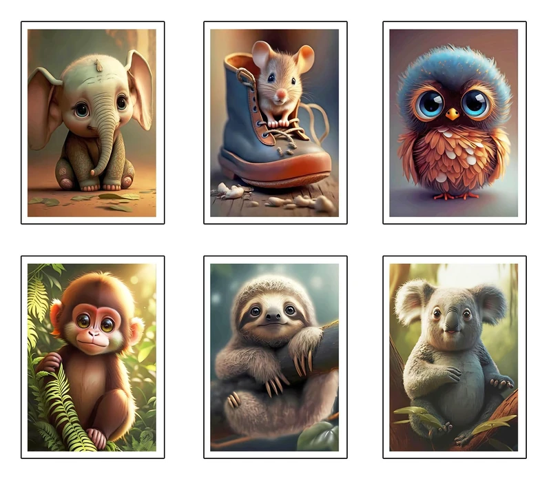 DKORARTE Set of 6 Wooden Base Paintings, Living Room Decoration, Modern, Bedrooms, Room, Nature and Animals with Metal Hangers, (38 x 29 cm Each Picture)