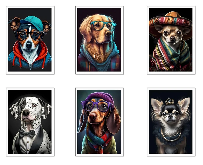 DKORARTE Set of 6 Wooden Base Paintings, Living Room Decoration, Modern, Bedrooms, Room, Nature and Animals with Metal Hangers, (38 x 29 cm Each Picture)