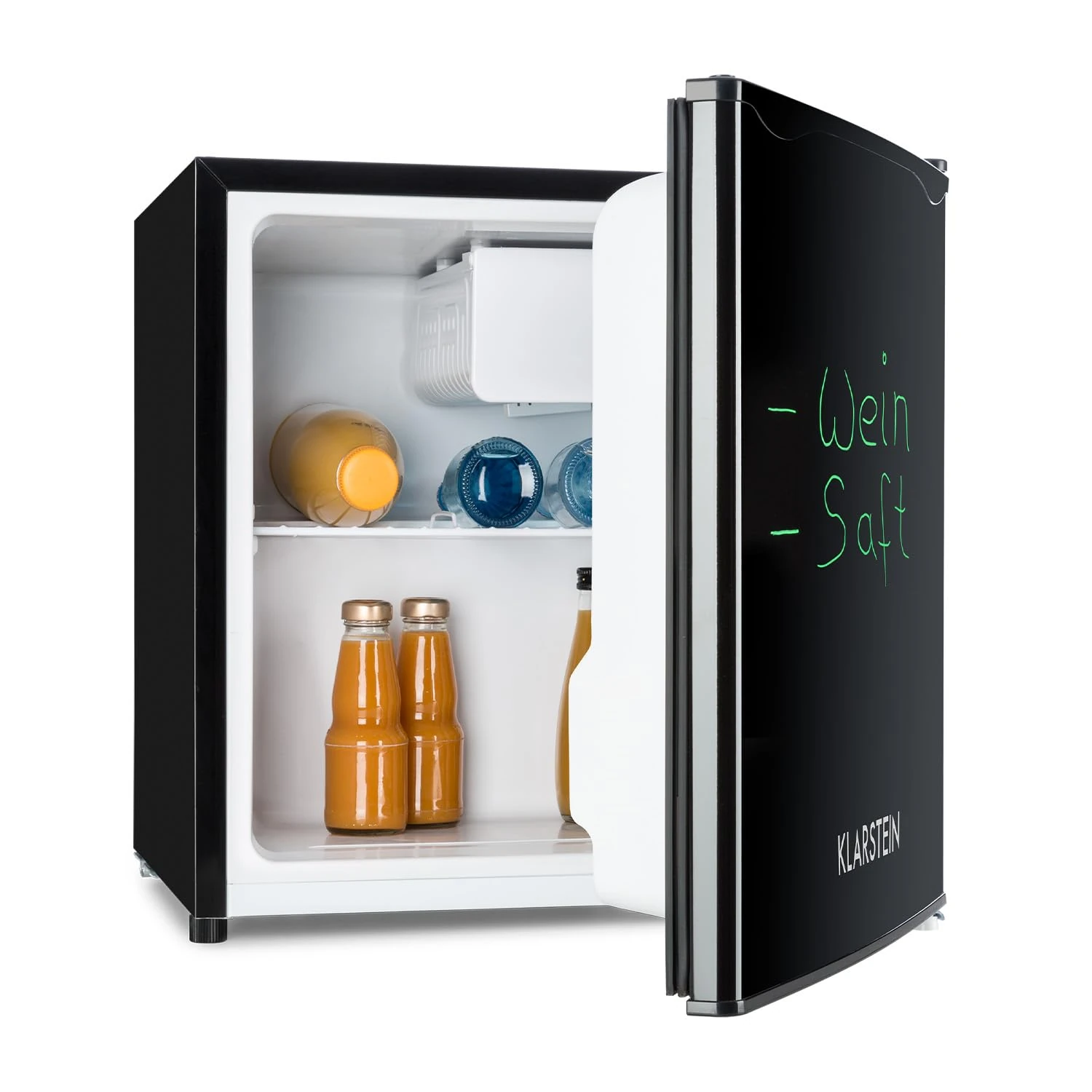 KLARSTEIN Spitzbergen - Refrigerator, Energy Efficiency Class E, Freezer Compartment, ZestfulART Design: Writable Door Including Marker, 2 Door Compartments, Black, 46 L