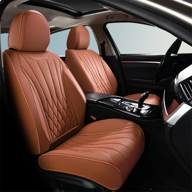 FLORICH Premium Leather Car Seat Covers, Universal Fit Most Vehicles, Brown, 2 Front Set
